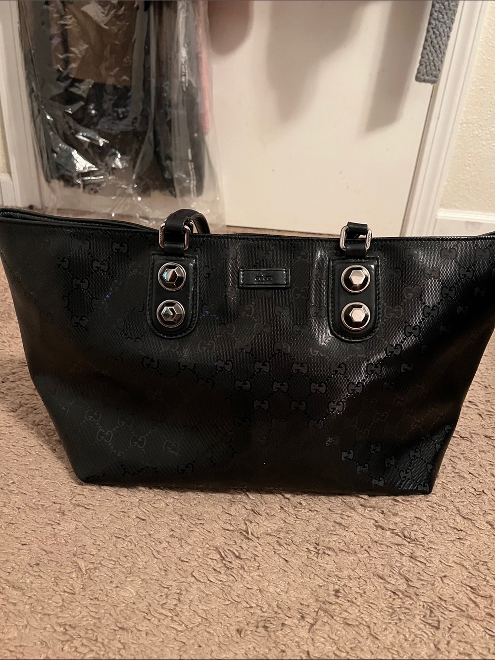 Gucci Black Monogram Tote with Silver Hardware